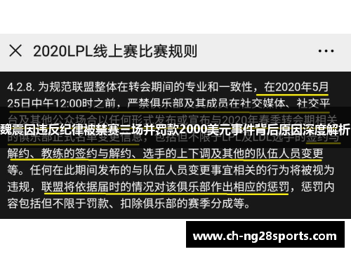 魏震因违反纪律被禁赛三场并罚款2000美元事件背后原因深度解析