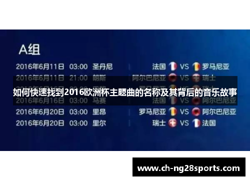 如何快速找到2016欧洲杯主题曲的名称及其背后的音乐故事